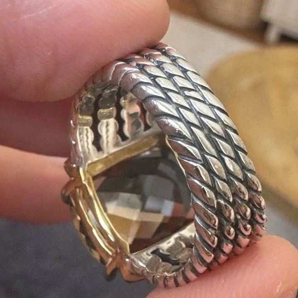 Authentic Rare Vintage Smoky Quartz Wheaton Ring w/ Gold Accent - Picture 6 of 6